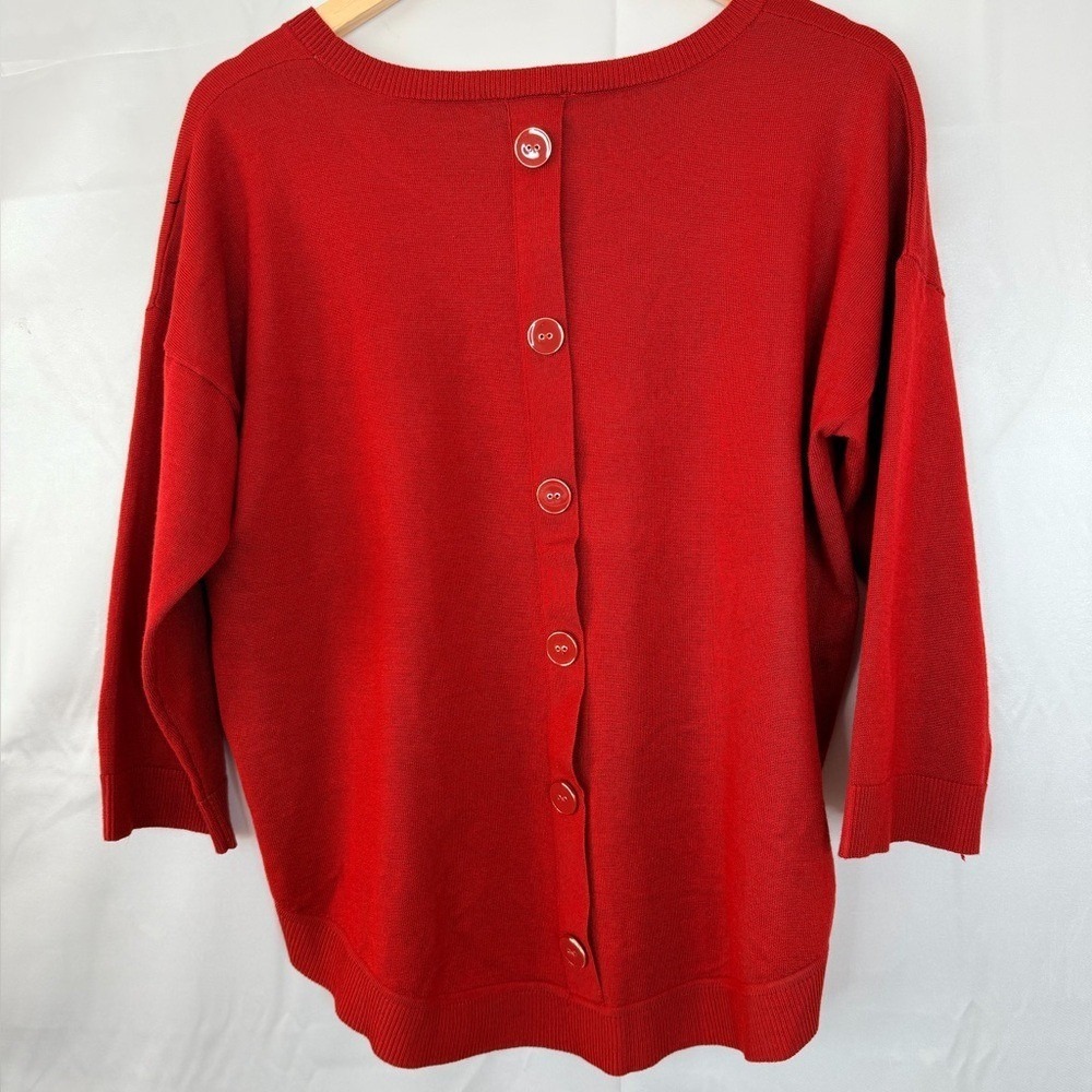 Cable & Gauge Red Button-Back Sweater XL Soft Rayon Blend 3/4 Sleeve
